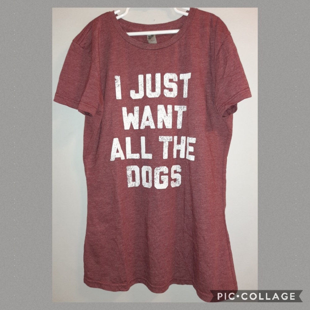 "All The Dogs" Heathered Burgundy Tee Ladies Small